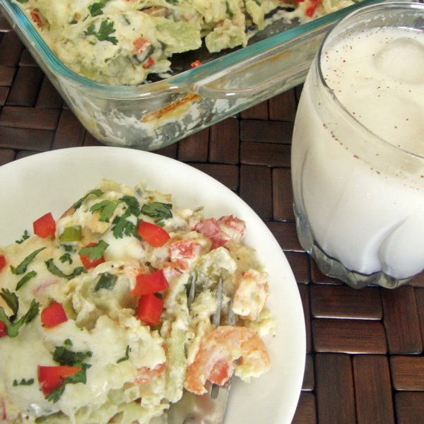 Enchiladas de camarón y queso crema + Agua de horchata