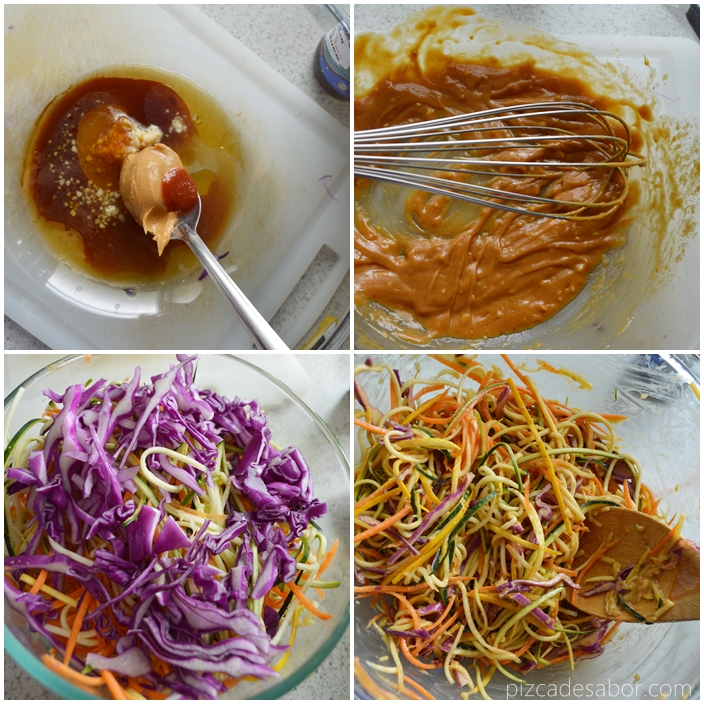 Ensalada o pasta fría de calabacita y zanahoria con salsa tailandesa de cacahuate (sin pasta) – www.pizcadesabor.com 