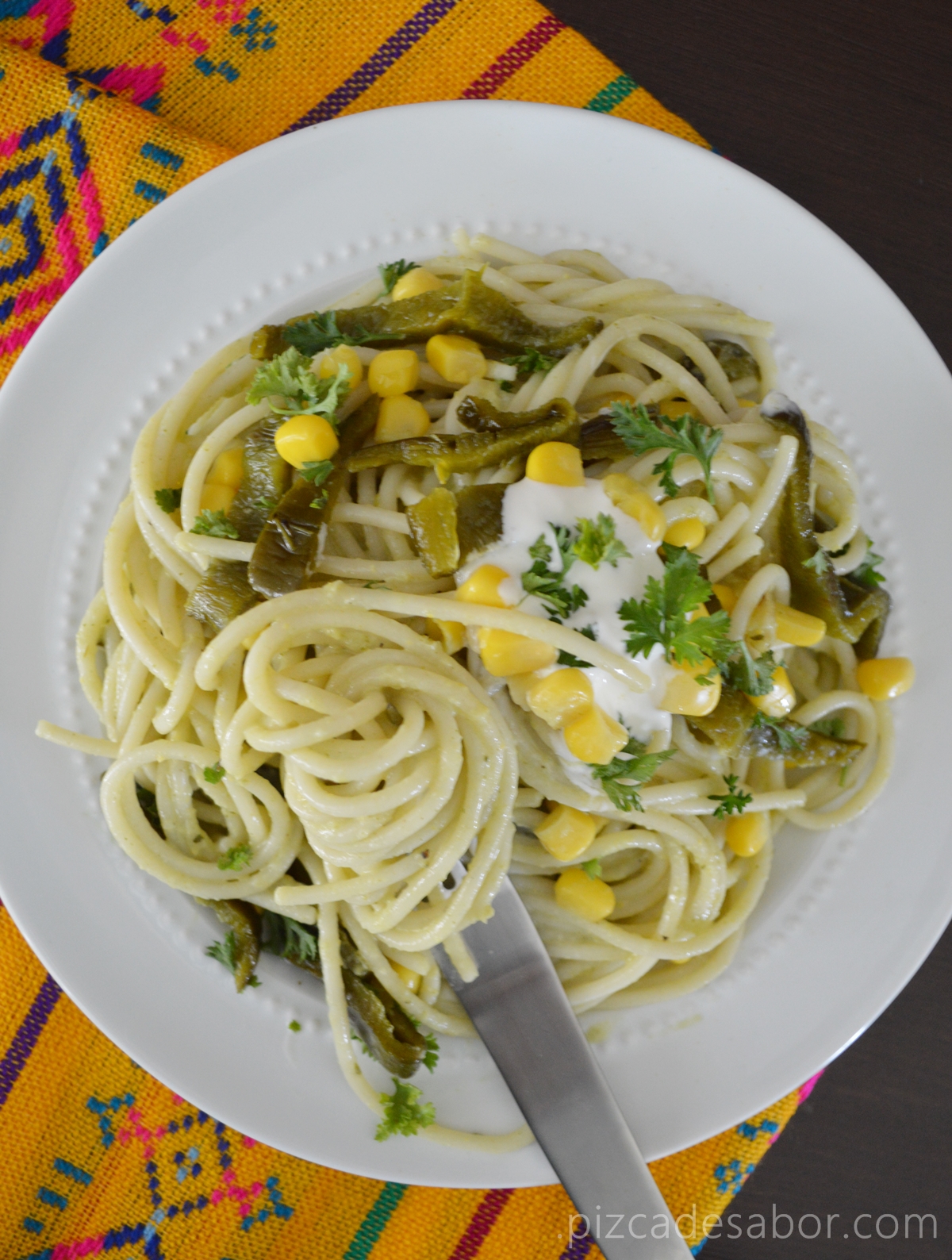 Aprender acerca 64+ imagen spaghetti con chile poblano y elote