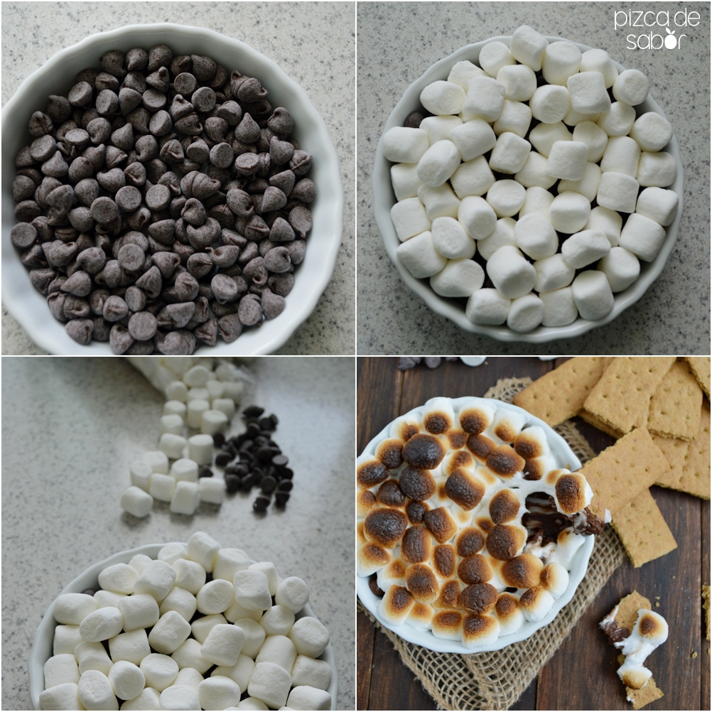 Dip de s’mores (chocolate, malvaviscos y galletas) – 5 minutos o menos www.pizcadesabor.com