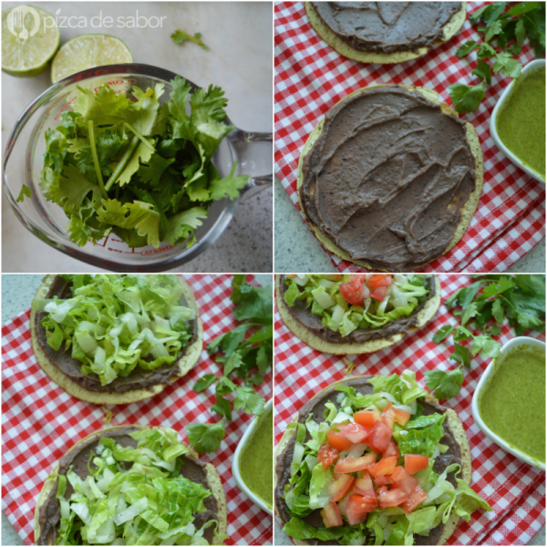 Tostadas de frijoles con aderezo de cilantro Pizca de Sabor
