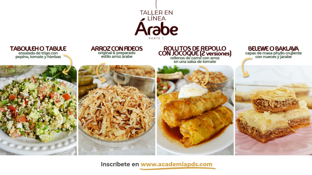 Clase en vivo cocina árabe o taller de comida árabe www.pizcadesabor.com